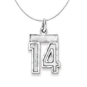 Silver, Varsity Collection, Small D/C Number 14 Necklace - 24 In